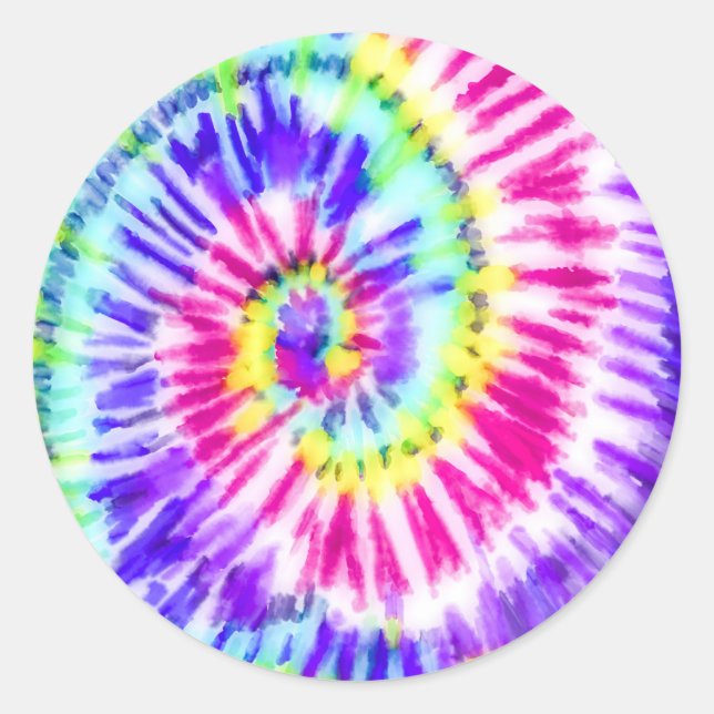 Sticker Rond Artsy Neon Rainbow Tie Dye Motif d'aquarelle (Devant)