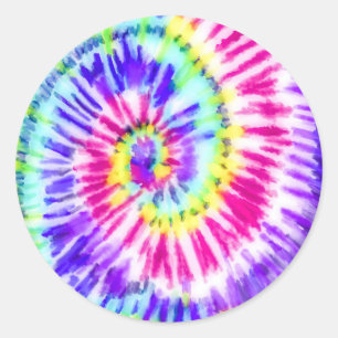Sticker Rond Artsy Neon Rainbow Tie Dye Motif d'aquarelle