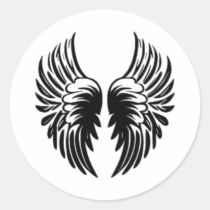 Sticker Rond Artwork d'ailes d'Ange Noir & Blanc
