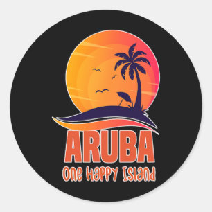 Sticker Rond Aruba One Happy Island Belle plage de coucher de s