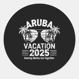 Sticker Rond Aruba Vacation 2025 Voyage en famille Tee Fun Holi