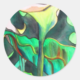Sticker Rond Arum Lily aquarelle peinture originale