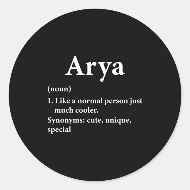 Sticker Rond Arya Name Definition  (Devant)