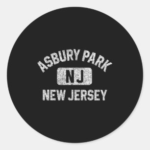 Sticker Rond Asbury Park New Jersey Gym Style Abîmé Blanc 