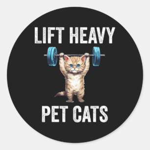 Sticker Rond Ascenseur Lourds Pet Cats Drôle Gym Entraînement P