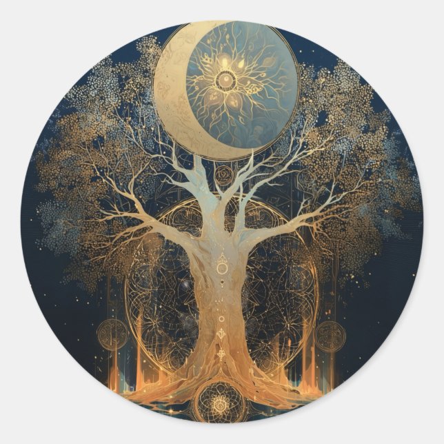 Sticker Rond Ascension au clair de lune | Conception de l'Arbre (Devant)