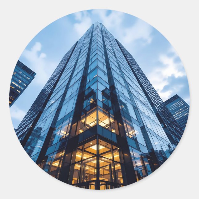 Sticker Rond Ascension de Verre – Architecture Moderne en Verre (Devant)