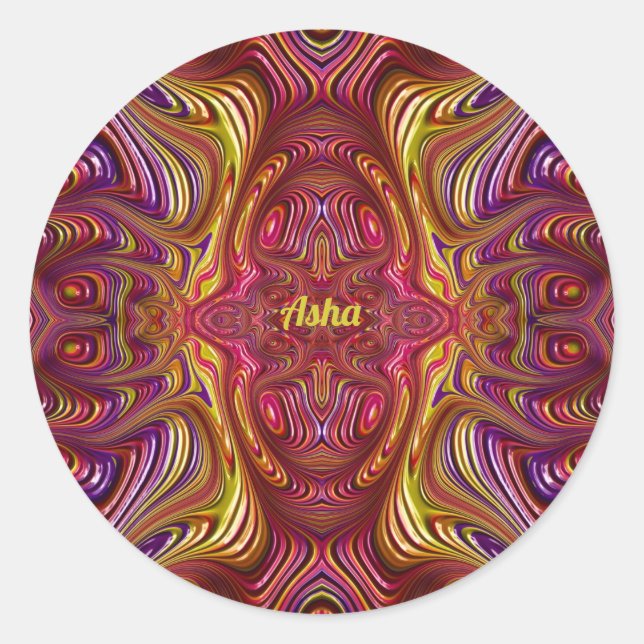 Sticker Rond ASHA ~ Conception fractale multicolore ~ (Devant)
