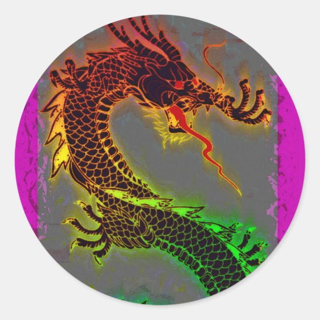 Sticker Rond asiatique, chinois, Dragon mythique, Année du drag (Devant)