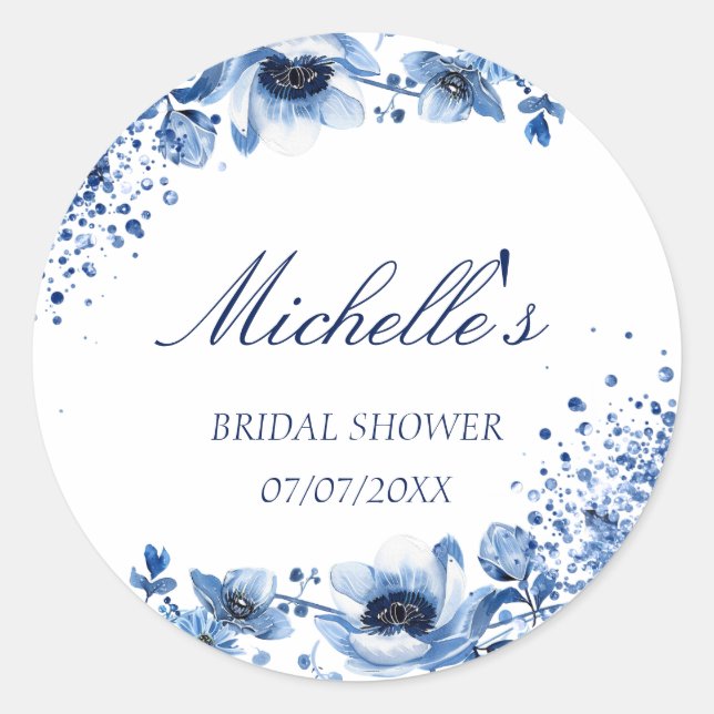 Sticker Rond Asiatique Chinoiserie Bleu clair Floral Bridgerton (Devant)