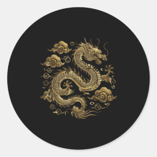 Sticker Rond Asiatique Dragon Nuages Chinois Vintage Japonais H