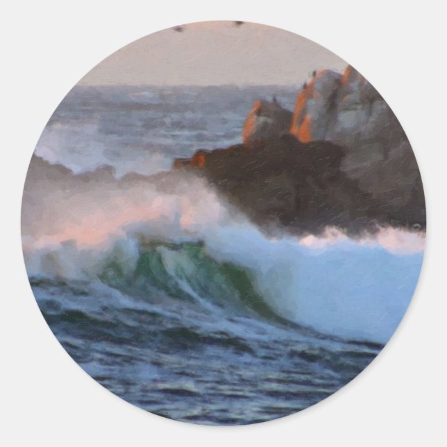 Sticker Rond Asilomar Beach Wave Big Sur California Peint (Devant)