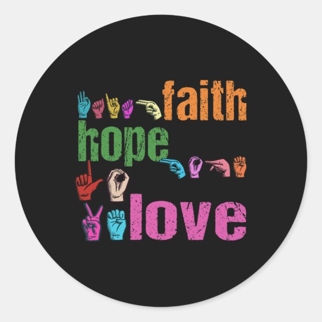 Sticker Rond ASL Faith Hope Love American Sign Language Christi (Devant)