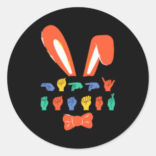 Sticker Rond Asl joyeuses pâques bonbons langue des signes oeuf
