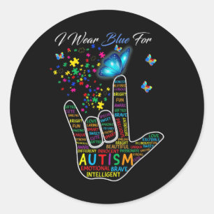 Sticker Rond ASL Love Langue Des Signes Main Je Porte Bleu Pour