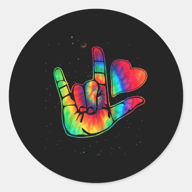 Sticker Rond ASL Love Sign Language (Devant)