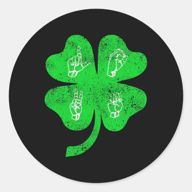 Sticker Rond ASL Love Sign Language St Patrick's Day Deaf Aware (Devant)