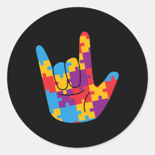 Sticker Rond Asl Signe de l'amour Langue des signes Autisme Sen