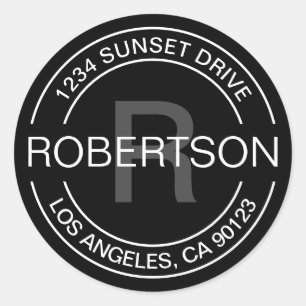 Sticker Rond Aspect classique Black White & Grey Adresse de r