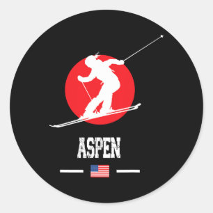 Sticker Rond Aspen Usa Station de ski Montagnes Rocheuses Ski A