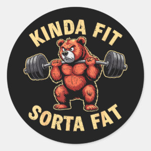Sticker Rond Assez en Forme Un Peu Gros Gym Drôle Bulldog Muscu