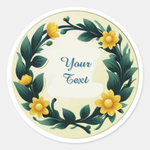Sticker Rond Assiette à motif de couronne florale ronde avec fl