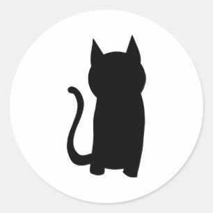 Sticker Rond Assis Noir Chat Silhouette.