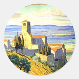 Sticker Rond Assise, Italie - peinture d'art,
