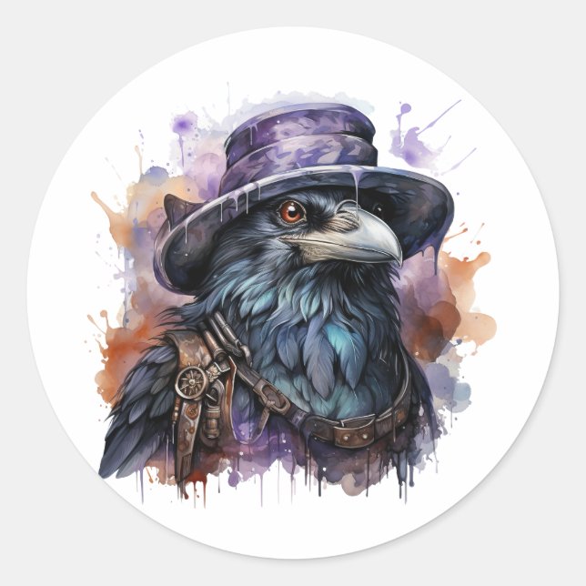 Sticker Rond Assistant Aquarelle Raven Bird (Devant)