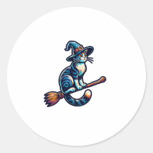 Sticker Rond Assistant Chat Halloween sorcière Amoureux de les