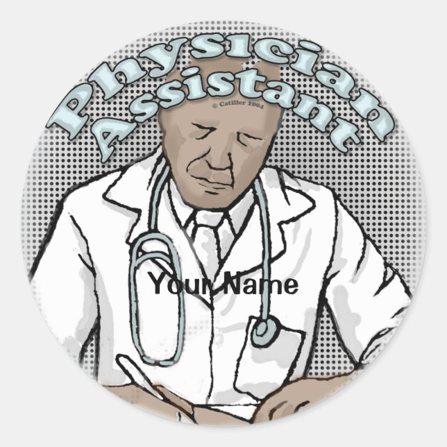 Sticker Rond Assistant de médecine masculine noire (Devant)