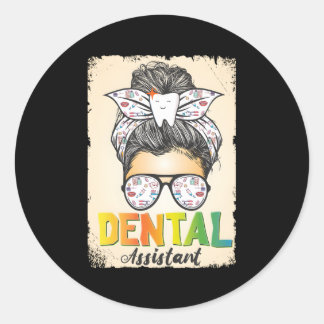 Sticker Rond Assistant dentaire Messy Bun Hygiéniste oral