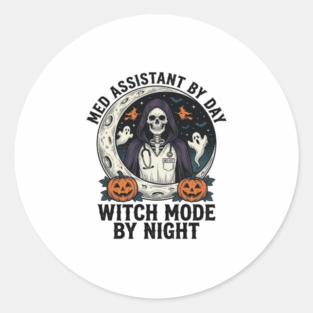 Sticker Rond Assistant médical Sorcière d'Halloween Gravure Vin (Devant)