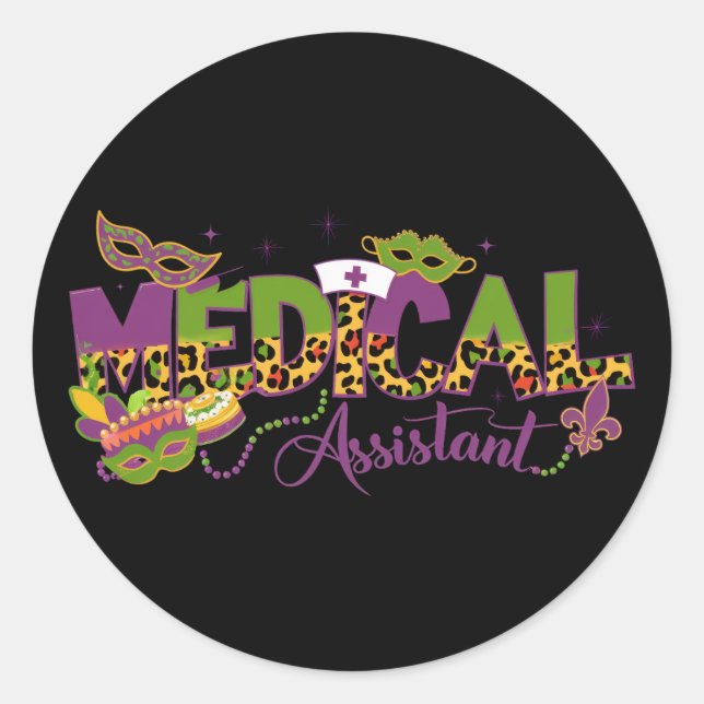 Sticker Rond Assistant Médicale - Mardi Gras (Devant)