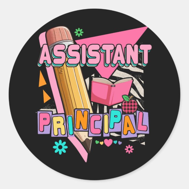 Sticker Rond Assistant Principal 90s Retro style rose Noël (Devant)