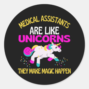 Sticker Rond Assistants Médicales Unicorn, Unicorne magique