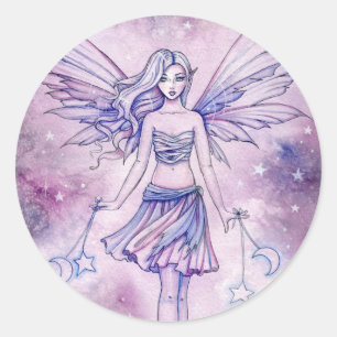 Sticker Rond Astralina Jolie Violet Bleu Fée Illustration