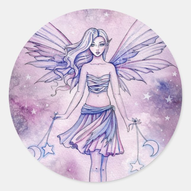 Sticker Rond Astralina Jolie Violet Bleu Fée Illustration (Devant)