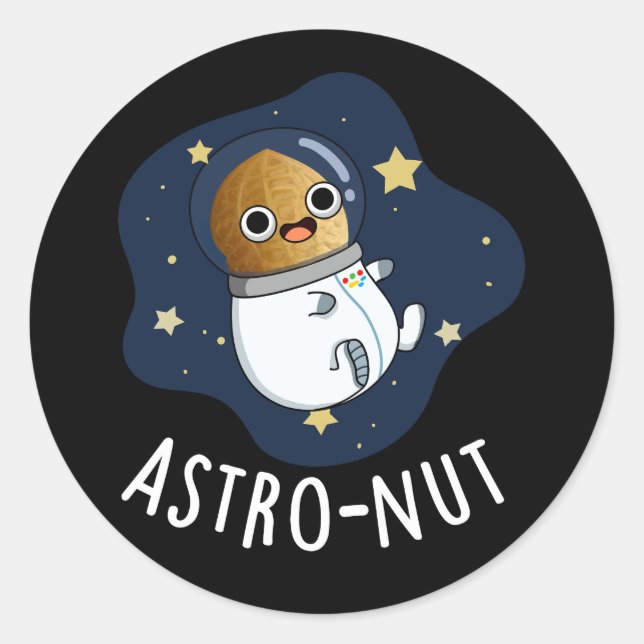 Sticker Rond Astro-nut Funny Nut Astronaut Pun Dark BG (Devant)