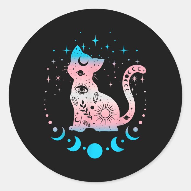 Sticker Rond Astrologie Transgenre Chat Céleste Lgbt Pride Tra (Devant)