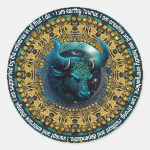 Sticker Rond Astrologie unique Taurus Zodiac Affirmations