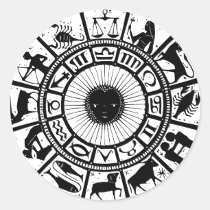Sticker Rond Astrologie vintage Roue Zodiaque