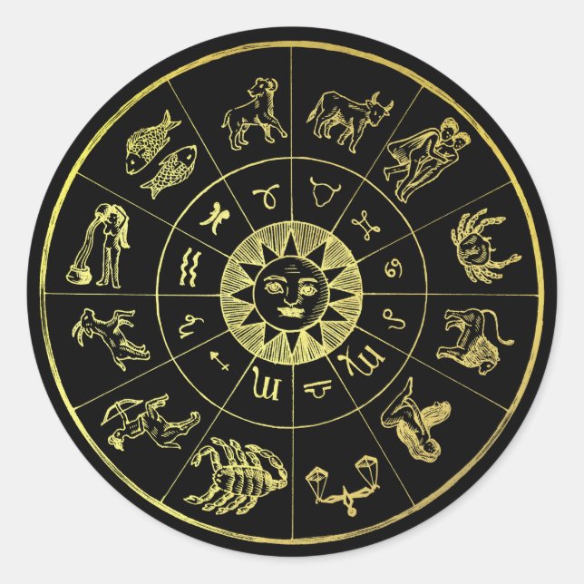Sticker Rond Astrologie vintage Zodiac Star Signes (Devant)