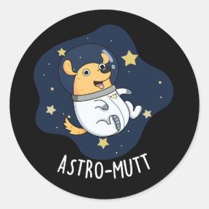 Sticker Rond Astromutt Funny Chien Astronaut Pun Dark BG