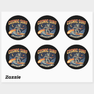 Sticker Rond Astronaut Cat Surfing comic waves