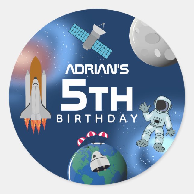 Sticker Rond Astronaut dans l'espace Galaxie Thème Anniversaire (Devant)