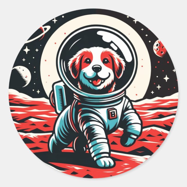 Sticker Rond Astronaut Dog - Cosmic Canine Space Adventure (Devant)