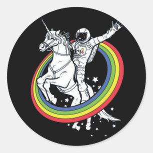 Sticker Rond Astronaut équitation Unicorn