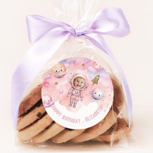 Sticker Rond Astronaut, fille spatiale