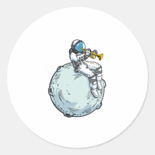 Sticker Rond Astronaut Jouer Trumpet Music Trumpet Lover Cadeau